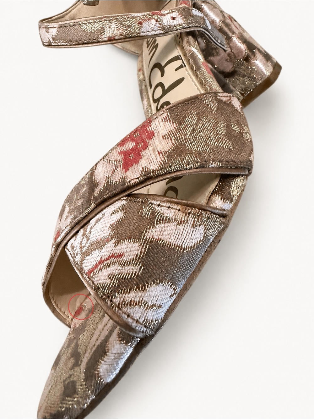 Sam Edelman Orlane Rose Gold Floral Brocade Block Heel Sandals - Picture 3 of 6